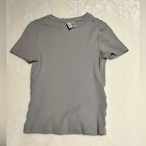 H&M Light Gray Ribbed Short Sleeve Tee